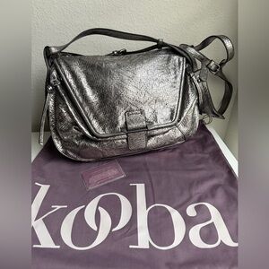 Kooba Leroy Leather Metallic Silver Pewter Woven Texture Shoulder Bag - Y2K